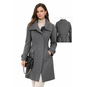 Burberry London Wool Cashmere Coat Gray Long Wrap Collar Back Belt UK 6 US 4